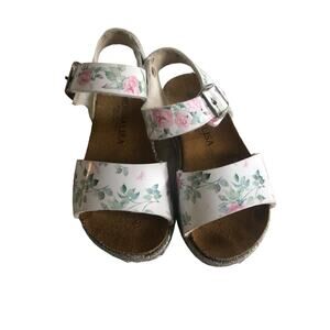 Monnalisa Girls Shoes Floral Leather Dainty Sandals Sz EU 24 US 8 Pink Green